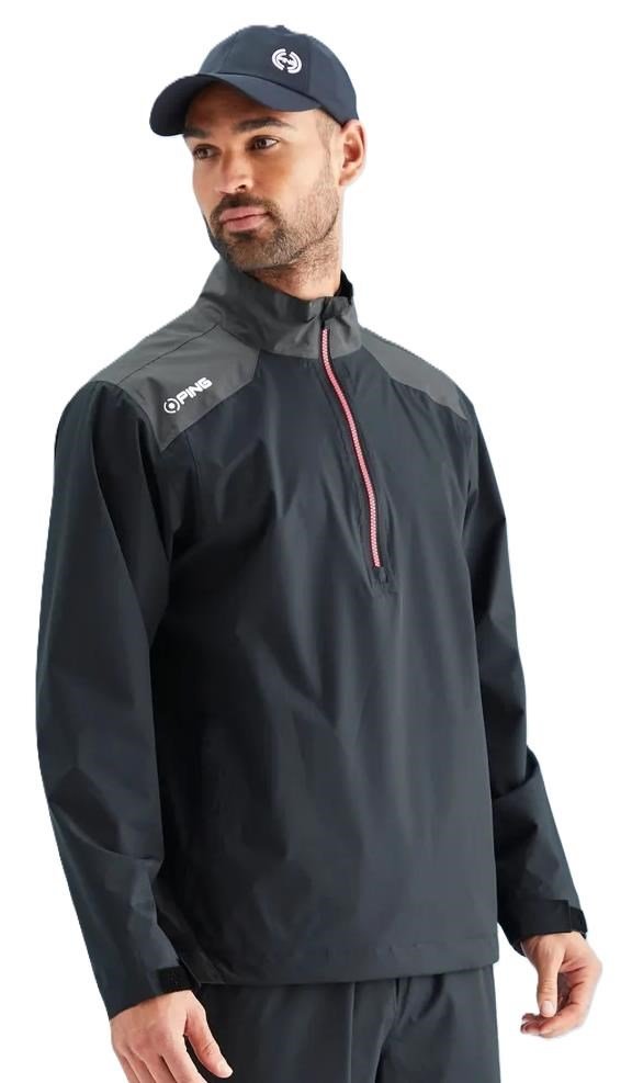 PING AquaDrive Half-Zip men's waterproof jacket, black/asphalt