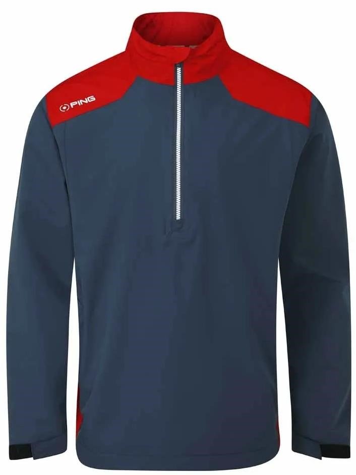 PING AquaDrive Half-Zip men's waterproof jacket, oxford blue/classic red
