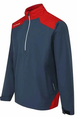 PING AquaDrive Half-Zip men's waterproof jacket, oxford blue/classic red