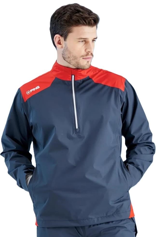 PING AquaDrive Half-Zip men's waterproof jacket, oxford blue/classic red