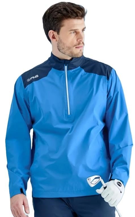 PING AquaDrive Half-Zip men's waterproof jacket, brilliant blue/oxford blue