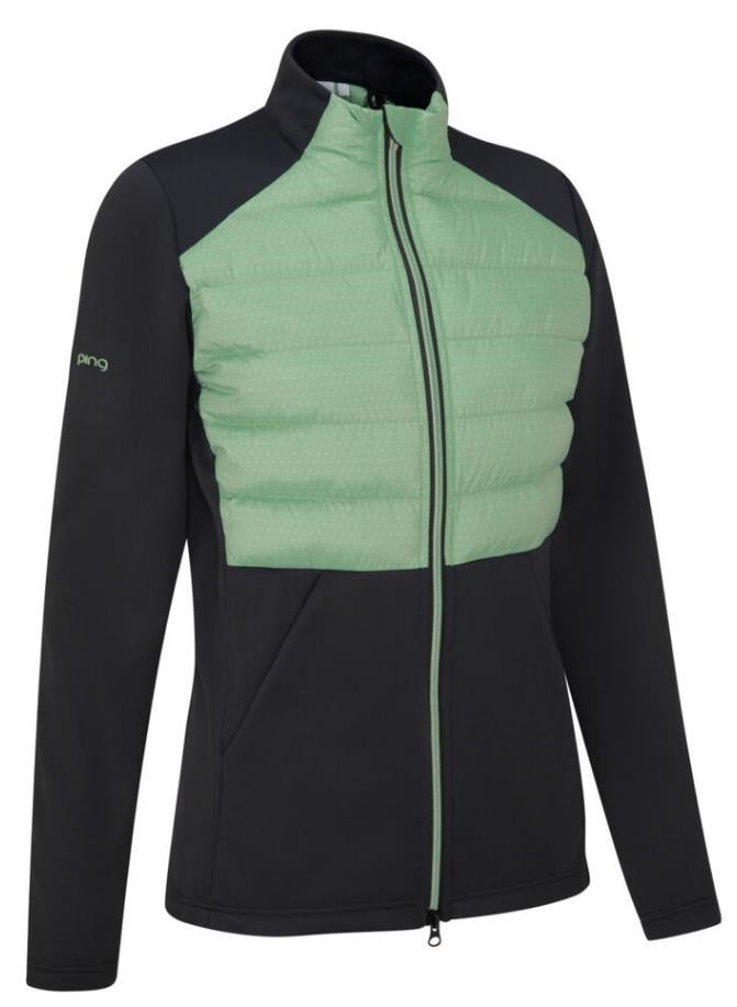 PING Clare Zoned Fleece women's jacket, black/eucalyptus multi