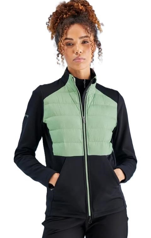 PING Clare Zoned Fleece women's jacket, black/eucalyptus multi