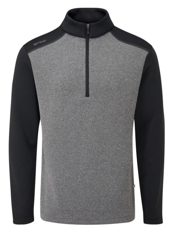 PING Ramsey half zip ribbed fleece men's pullover, black marl/black
