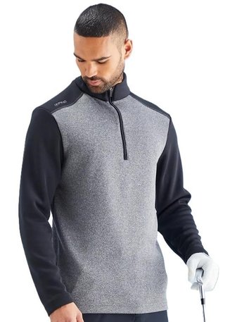 PING Ramsey half zip ribbed fleece men's pullover, black marl/black
