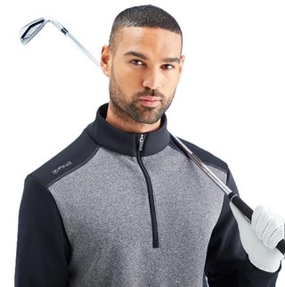 PING Ramsey half zip ribbed fleece men's pullover, black marl/black