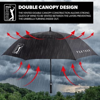PGA Tour Windproof Double Canopy 62" Umbrella, black