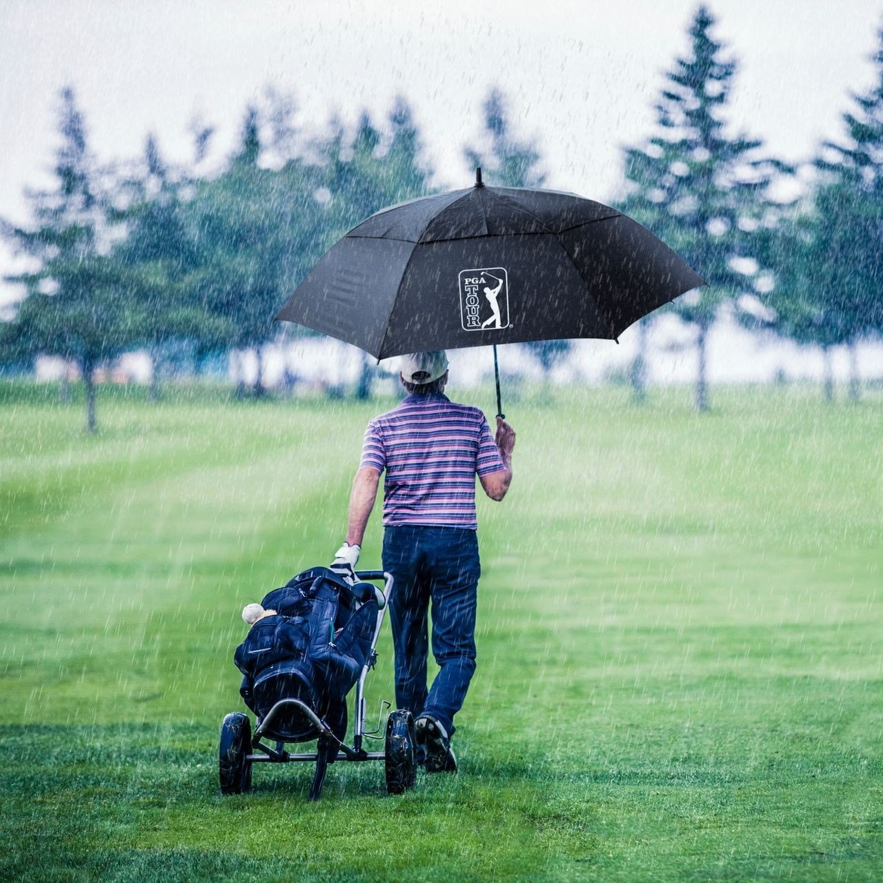 PGA Tour Windproof Double Canopy 62" Umbrella, black