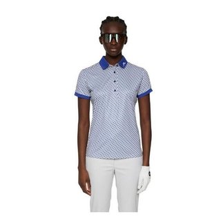 J.Lindeberg Tour Tech Print women's polo, tour geo moonbeam