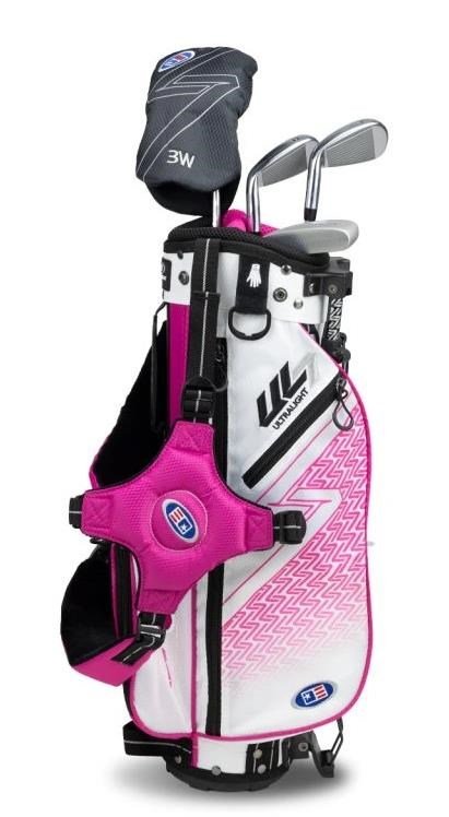 U.S. Kids Golf UL7-42 (107cm) 4-Club junior golf set, graphite, + stand bag, white/pink