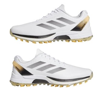Adidas Adizero ZG Spikeless mens golf shoes, cloud white/core black/ice tangerine