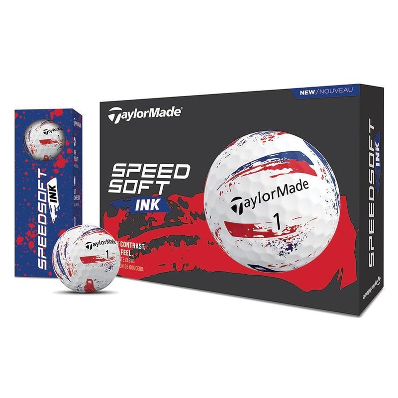 TaylorMade SpeedSoft Ink golf balls 2026, blue/red