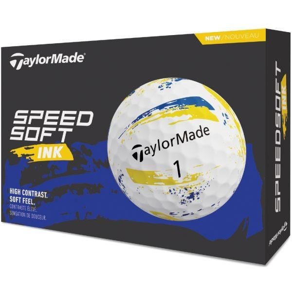 TaylorMade SpeedSoft Ink golf balls 2026, yellow/blue