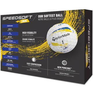 TaylorMade SpeedSoft Ink golf balls 2026, yellow/blue