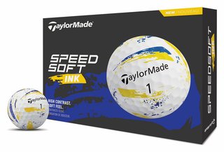 TaylorMade SpeedSoft Ink golf balls 2026, yellow/blue