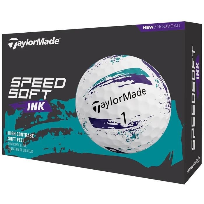 TaylorMade SpeedSoft Ink golf balls, purple/teal