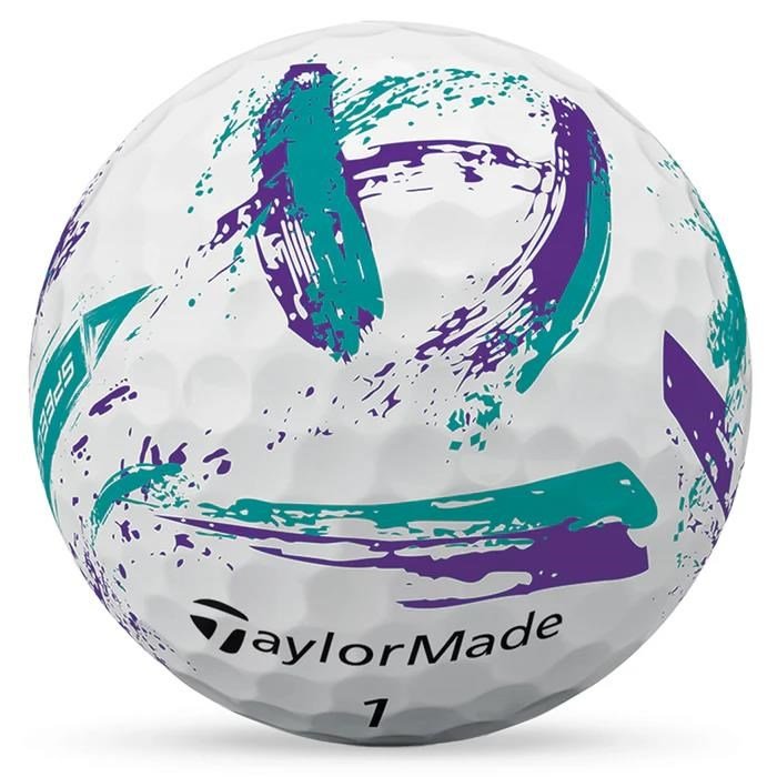TaylorMade SpeedSoft Ink golf balls, purple/teal