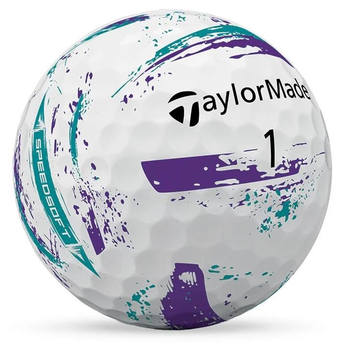 TaylorMade SpeedSoft Ink golf balls, purple/teal