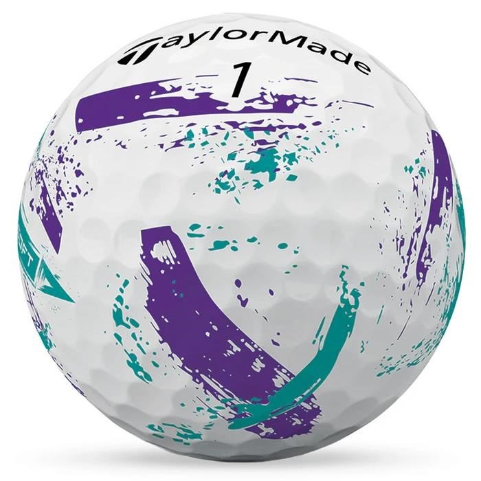 TaylorMade SpeedSoft Ink golf balls, purple/teal