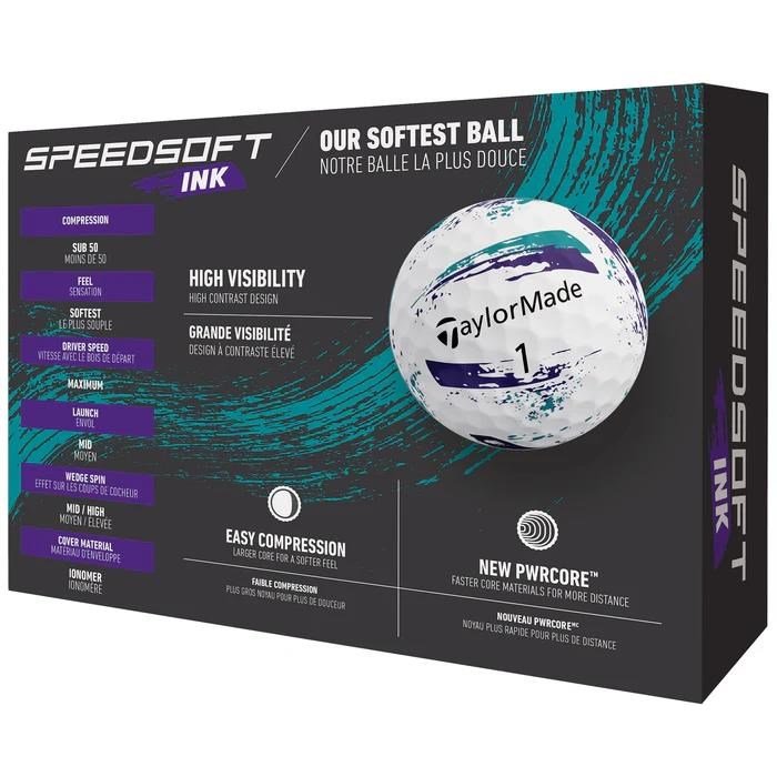 TaylorMade SpeedSoft Ink golf balls, purple/teal