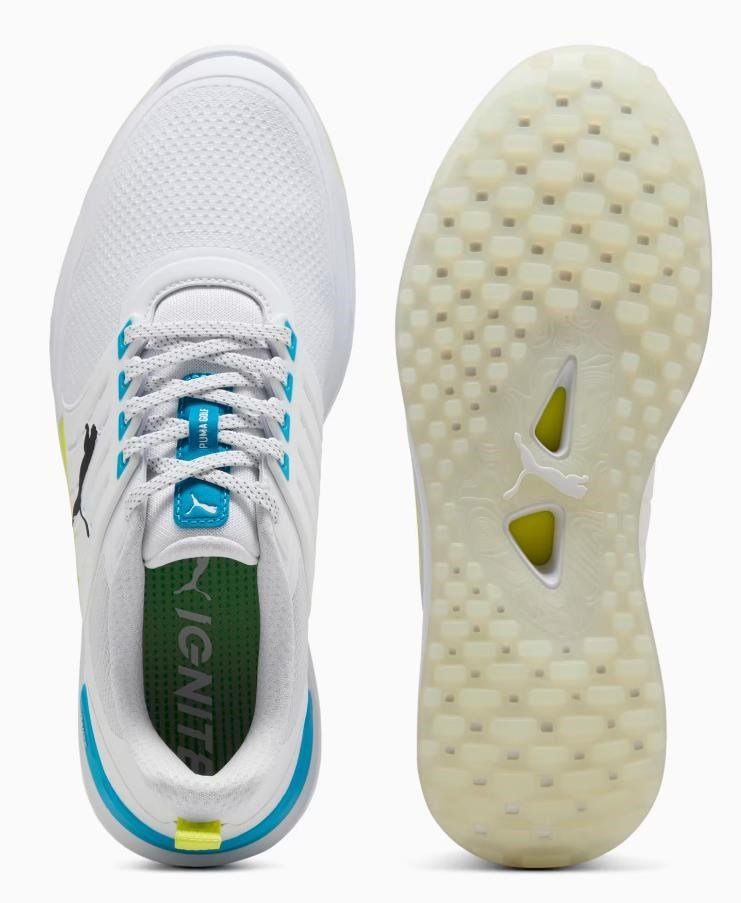 Puma Ignite Elevate 2 mens golf shoes, white/speed blue/apple spritz