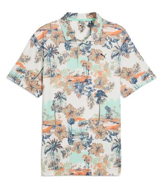 Puma Cloudspun Palm men's polo, warm white/mint jelly/melon glow
