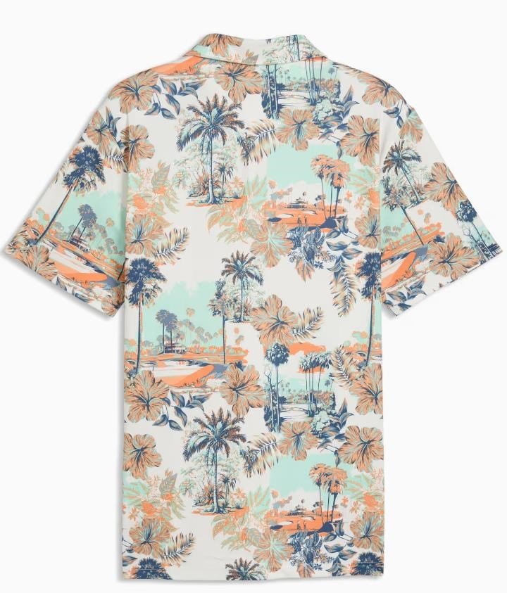 Puma Cloudspun Palm men's polo, warm white/mint jelly/melon glow