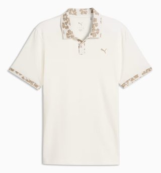 Puma Modalon Floral Rib men's polo, warm white/ice coffee