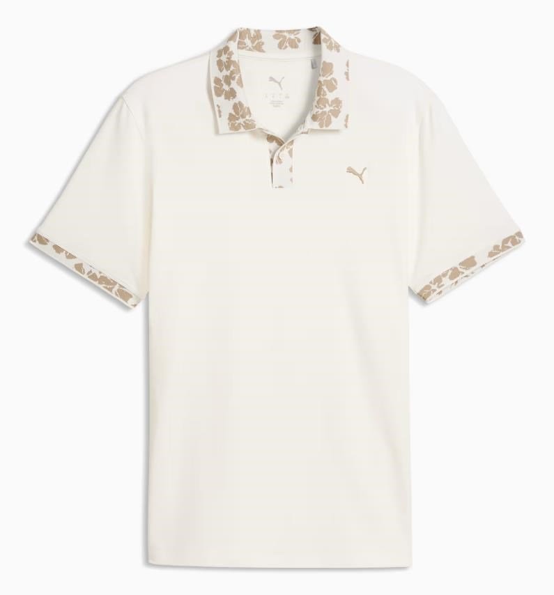 Puma Modalon Floral Rib men's polo, warm white/ice coffee