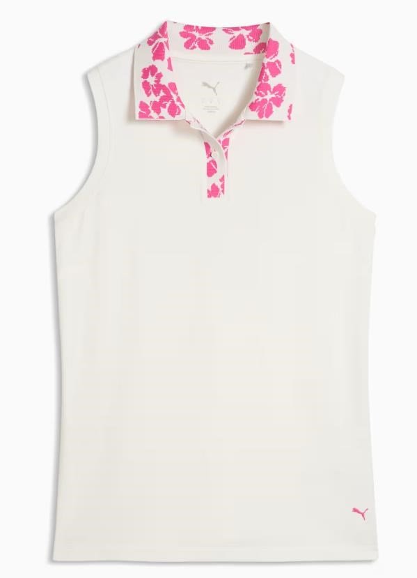 Puma Modalon Floral Rib Sleeveless women's polo, warm white/pink opal