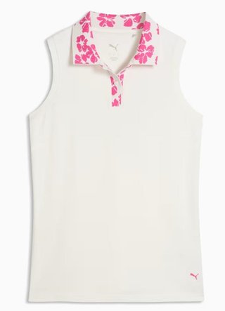 Puma Modalon Floral Rib Sleeveless women's polo, warm white/pink opal