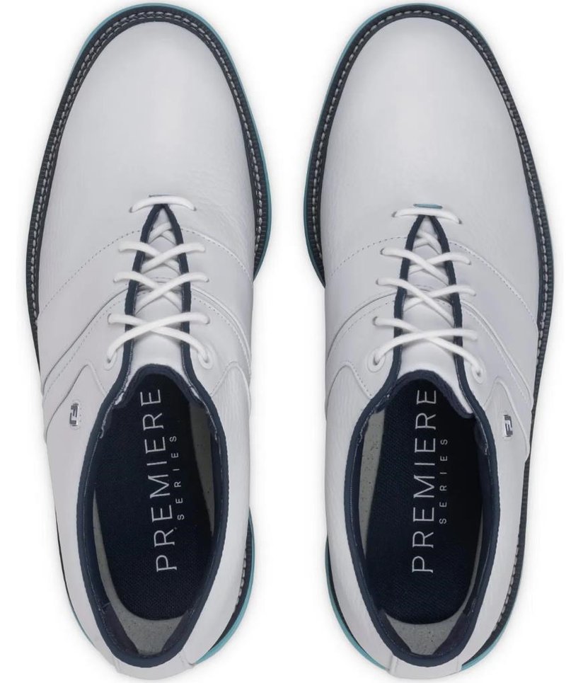 FootJoy Premiere Series Packard mens golf shoes, white/navy/blue