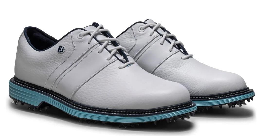 FootJoy Premiere Series Packard mens golf shoes, white/navy/blue