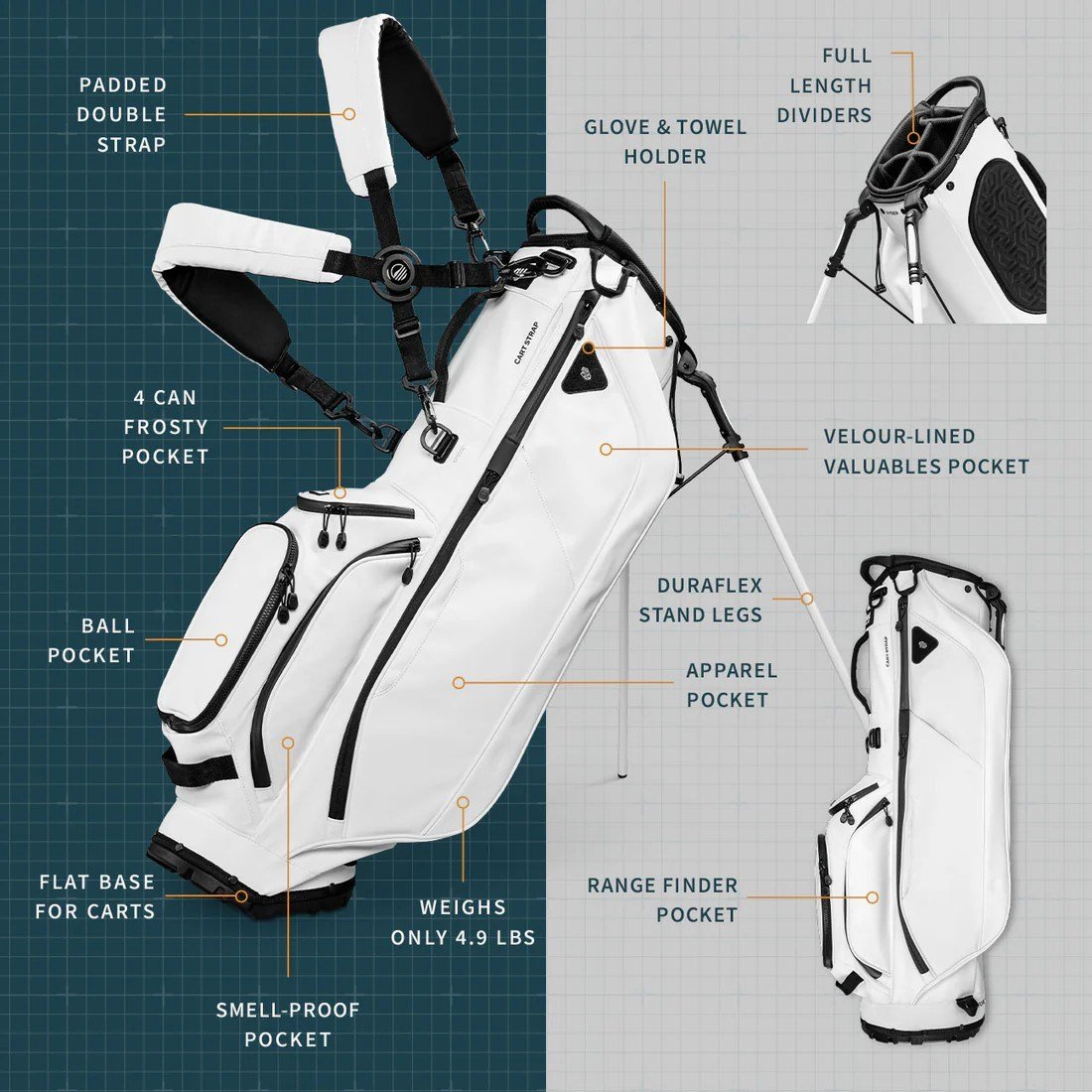 Sunday Golf Ryder S-Class stand bag, white