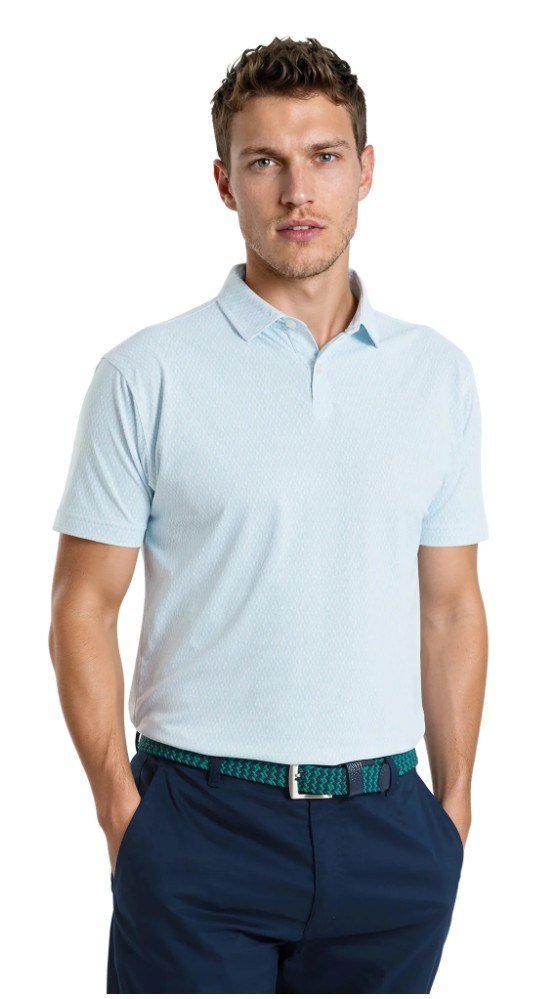 FootJoy Modernist Geo Pique men's polo, white/ice blue