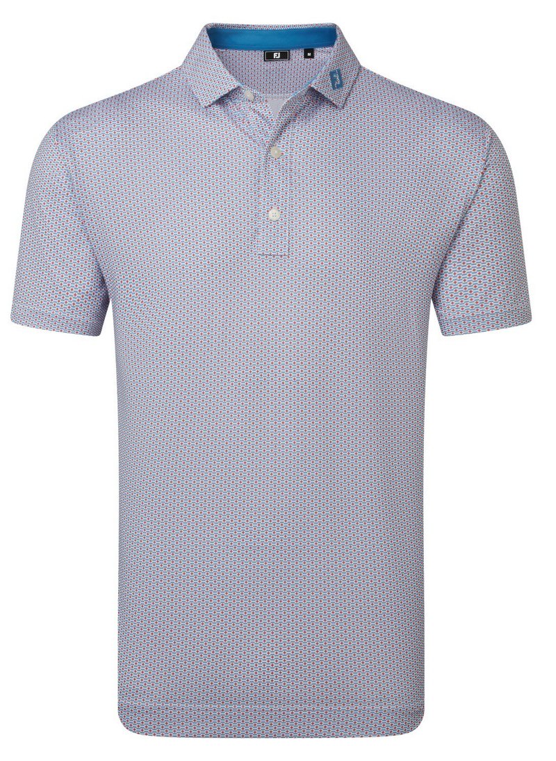 FootJoy Nautical Flag Print Lisle men's polo, nantucket red/coastal blue