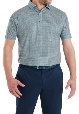 FootJoy Nautical Flag Print Lisle men's polo, field green/navy