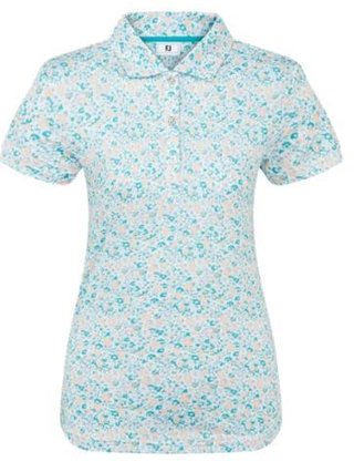 FootJoy Cap Sleeve Lisle women's polo, tile blue floral print