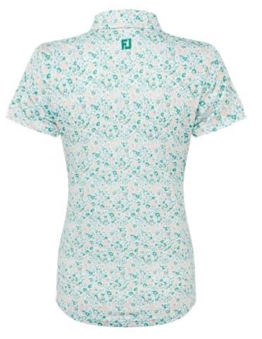 FootJoy Cap Sleeve Lisle women's polo, tile blue floral print