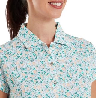FootJoy Cap Sleeve Lisle women's polo, tile blue floral print