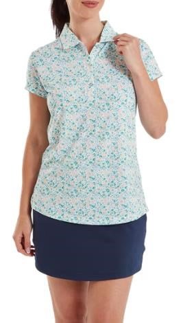 FootJoy Cap Sleeve Lisle women's polo, tile blue floral print