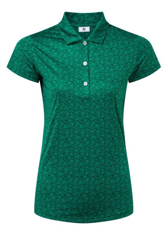 FootJoy Painted Floral Cap Sleeve Lisle women's polo, field green