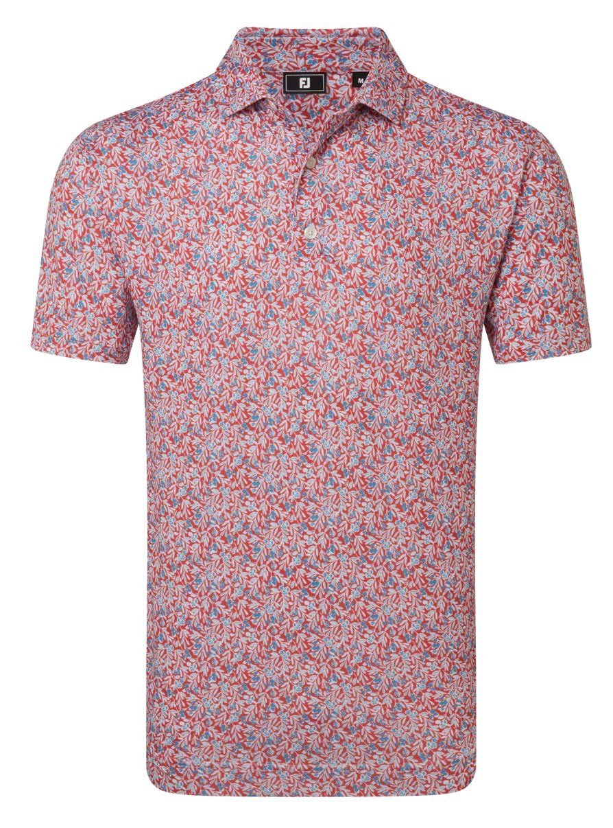 FootJoy Meadow Print Lisle men's polo, nantucket red/hambray/coastal blue