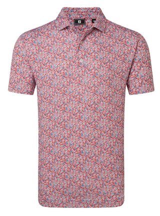 FootJoy Meadow Print Lisle men's polo, nantucket red/hambray/coastal blue