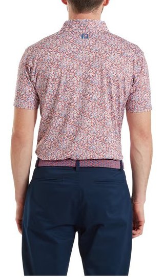 FootJoy Meadow Print Lisle men's polo, nantucket red/hambray/coastal blue