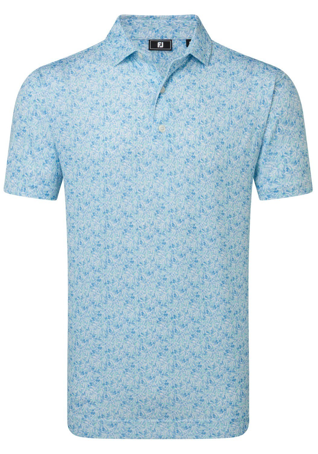 FootJoy Meadow Print Lisle men's polo, blue reef/sea glass/deep reef