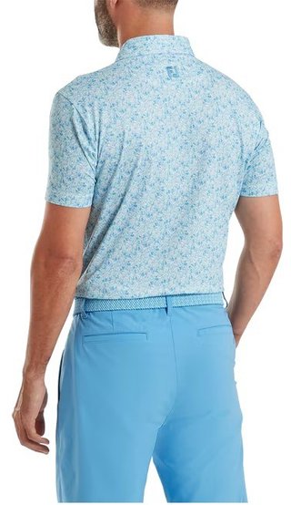 FootJoy Meadow Print Lisle men's polo, blue reef/sea glass/deep reef