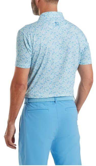 FootJoy Meadow Print Lisle men's polo, blue reef/sea glass/deep reef