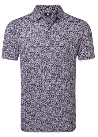 FootJoy Meadow Print Lisle men's polo, black/vivid violet/pink pop