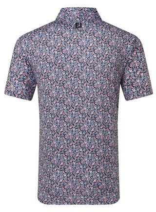 FootJoy Meadow Print Lisle men's polo, black/vivid violet/pink pop